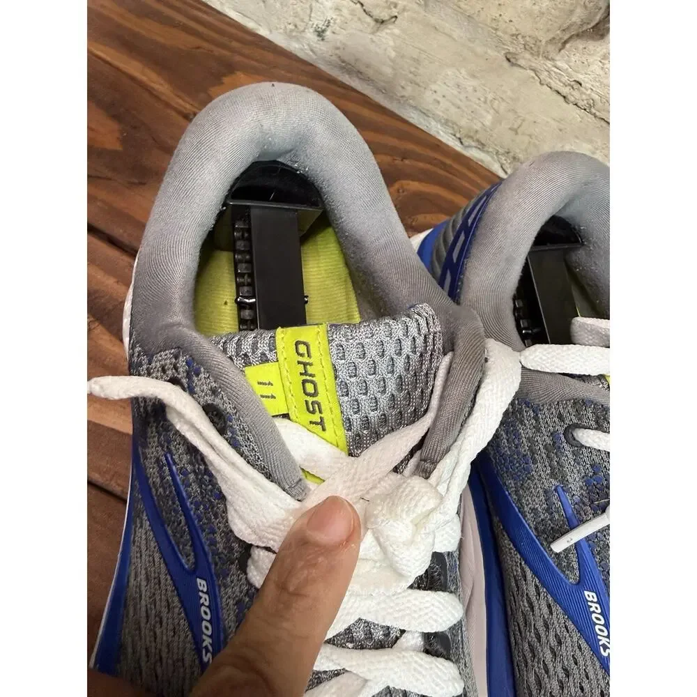 Brooks Ghost Gray/Blue/White Solid Low Top Lace-Up Mesh Running Sneakers